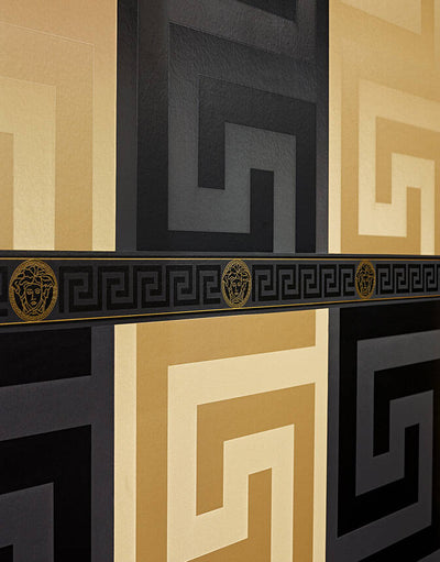 product image for Geometric Textured Wallpaper in Black from the Versace V Collection 43