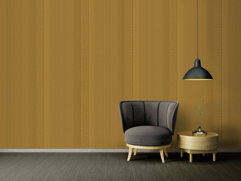 media image for Geometric Stripes Textured Wallpaper in Gold from the Versace V Collection 233