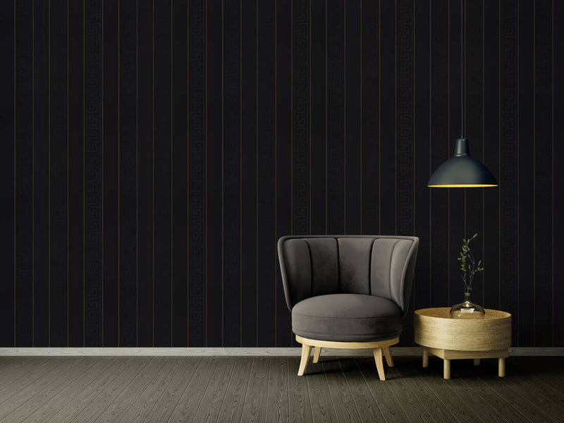 media image for Geometric Stripes Textured Wallpaper in Black/Gold from the Versace V Collection 227