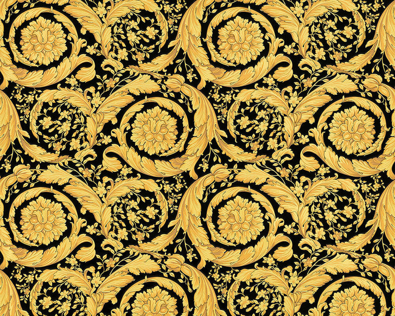 media image for Floral Swirl Textured Wallpaper in Black/Gold from the Versace IV Collection 276