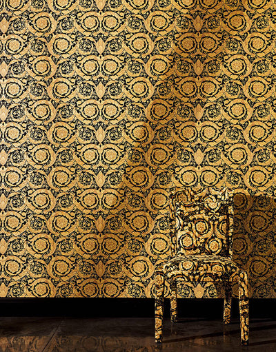 product image for Floral Swirl Textured Wallpaper in Black/Gold from the Versace IV Collection 72