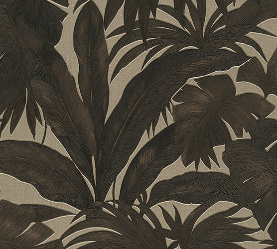 media image for Jungle Palm Leaves Textured Wallpaper in Brown/Cream by Versace Home 212