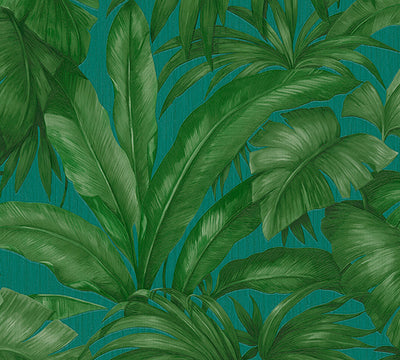 product image for Jungle Palm Leaves Textured Wallpaper in Blue/Green by Versace Home 76