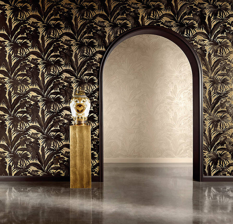 media image for Jungle Palm Leaves Textured Wallpaper in Brown/Cream from the Versace V Collection 273
