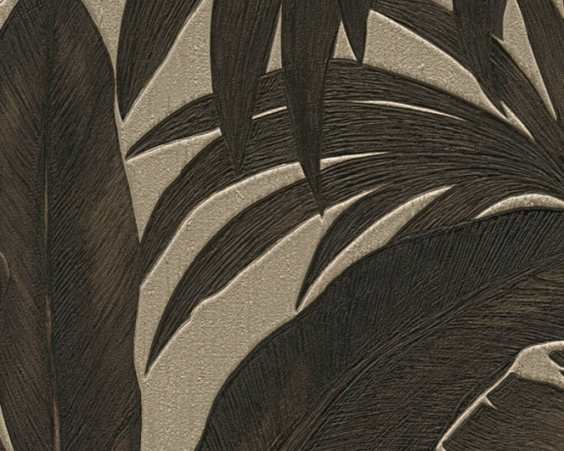 media image for Jungle Palm Leaves Textured Wallpaper in Brown/Cream from the Versace V Collection 223