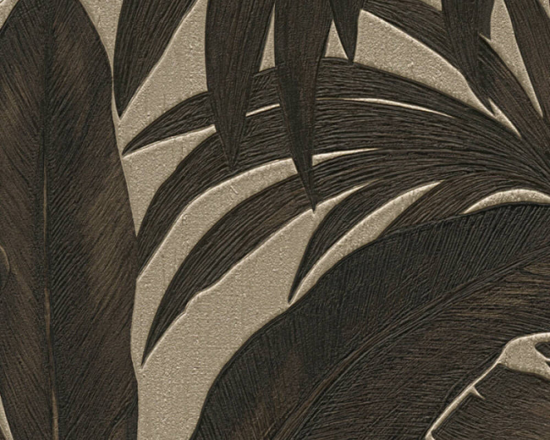 media image for Jungle Palm Leaves Textured Wallpaper in Brown/Cream from the Versace V Collection 213