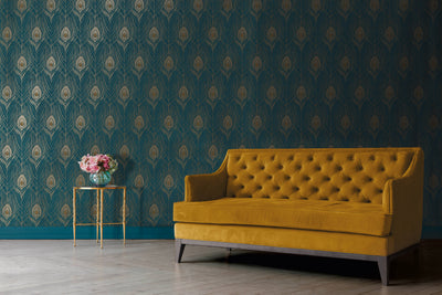 product image for Peacock Feather Motif Wallpaper in Blue/Yellow/Metallic from the Absolutely Chic Collection by Galerie Wallcoverings 7