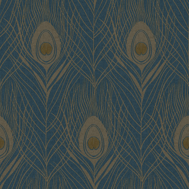 media image for Peacock Feather Motif Wallpaper in Blue/Yellow/Metallic from the Absolutely Chic Collection by Galerie Wallcoverings 217