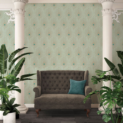 product image for Peacock Feather Motif Wallpaper in Blue/Green/Metallic from the Absolutely Chic Collection by Galerie Wallcoverings 89