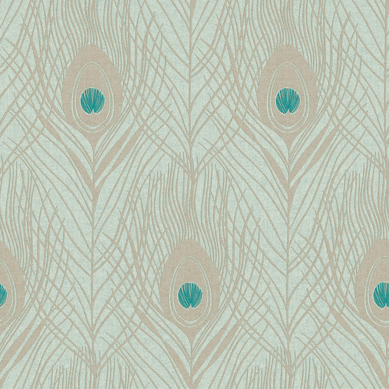 media image for Peacock Feather Motif Wallpaper in Blue/Green/Metallic from the Absolutely Chic Collection by Galerie Wallcoverings 239