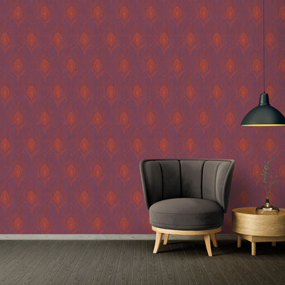 product image for Peacock Feather Motif Wallpaper in Metallic/Red/Lilac from the Absolutely Chic Collection by Galerie Wallcoverings 23