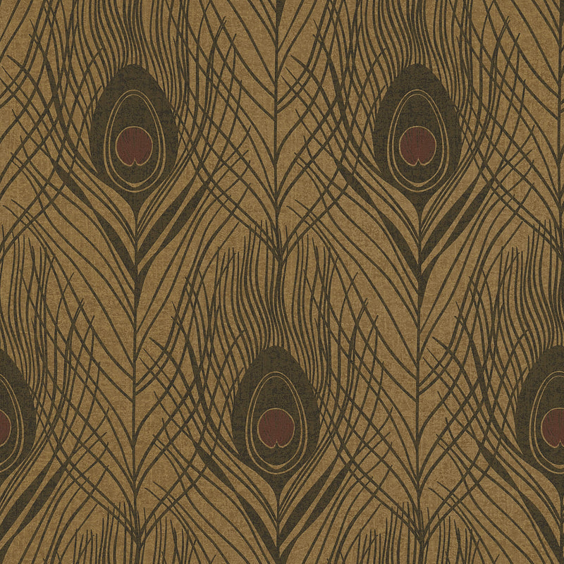 media image for Peacock Feather Motif Wallpaper in Brown/Metallic/Black from the Absolutely Chic Collection by Galerie Wallcoverings 282