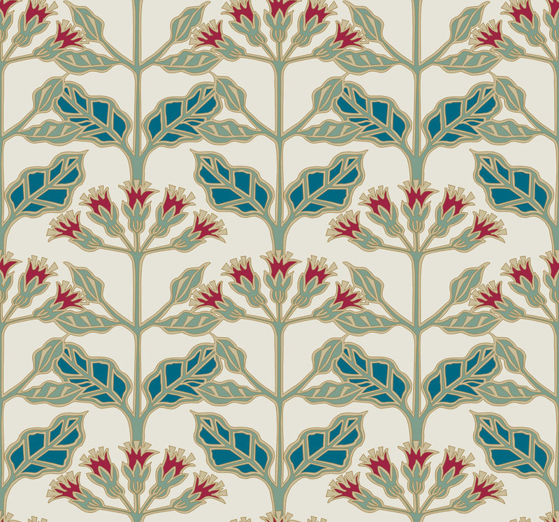 media image for Tracery Blooms Cream/Multi Wallpaper from the Arts and Crafts Collection by Ronald Redding 240