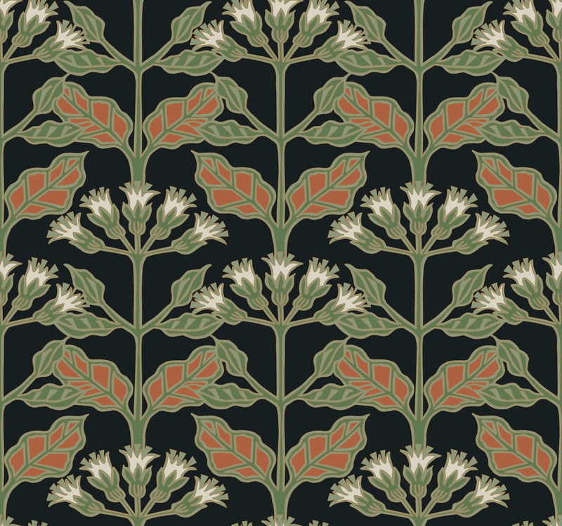 media image for Tracery Blooms Black/Multi Wallpaper from the Arts and Crafts Collection by Ronald Redding 253