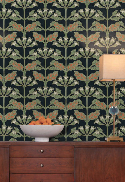 product image for Tracery Blooms Black/Multi Wallpaper from the Arts and Crafts Collection by Ronald Redding 41