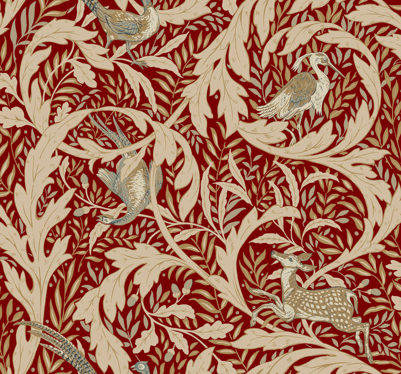 media image for Woodland Tapestry Red Wallpaper from the Arts and Crafts Collection by Ronald Redding 231