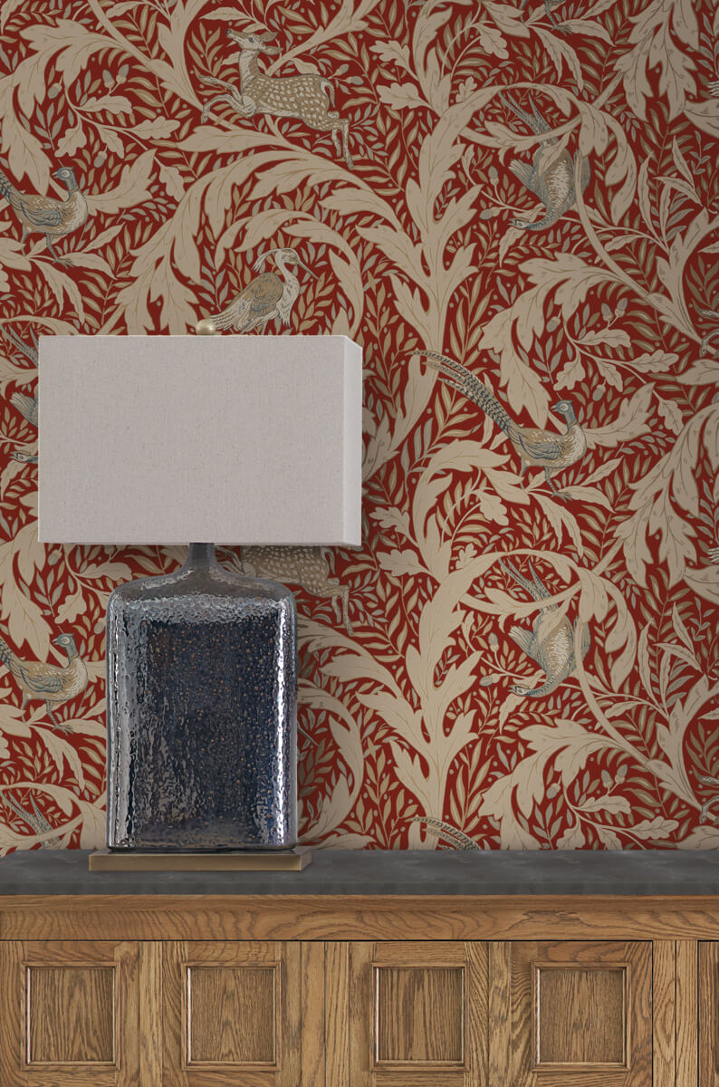 media image for Woodland Tapestry Red Wallpaper from the Arts and Crafts Collection by Ronald Redding 244