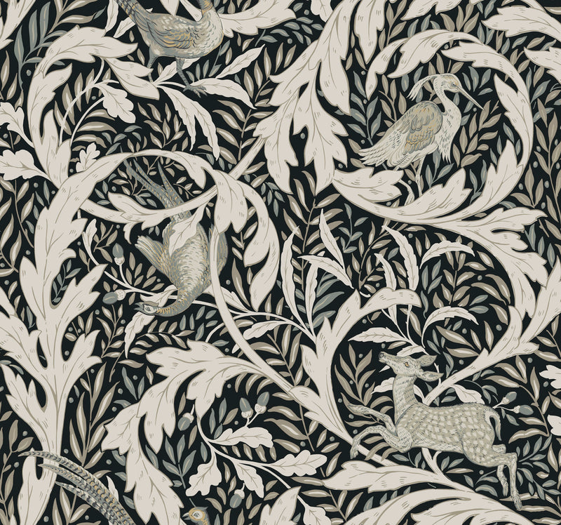 media image for Woodland Tapestry Black Wallpaper from the Arts and Crafts Collection by Ronald Redding 217