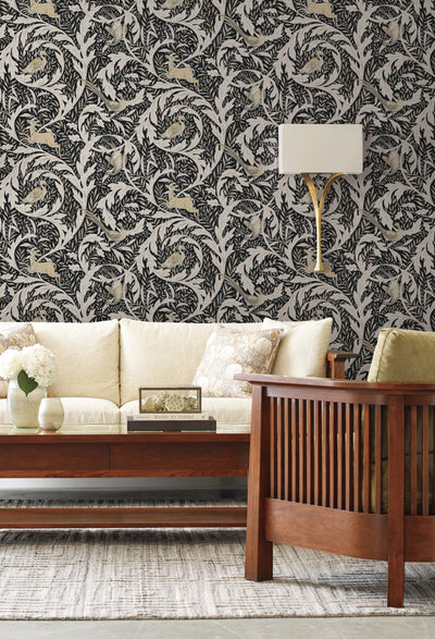 product image for Woodland Tapestry Black Wallpaper from the Arts and Crafts Collection by Ronald Redding 68