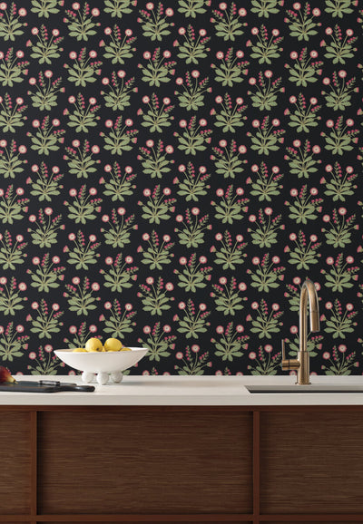 product image for Meadow Flowers Black/Rose Wallpaper from the Arts and Crafts Collection by Ronald Redding 41