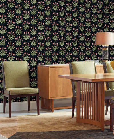 product image for Meadow Flowers Black/Rose Wallpaper from the Arts and Crafts Collection by Ronald Redding 91