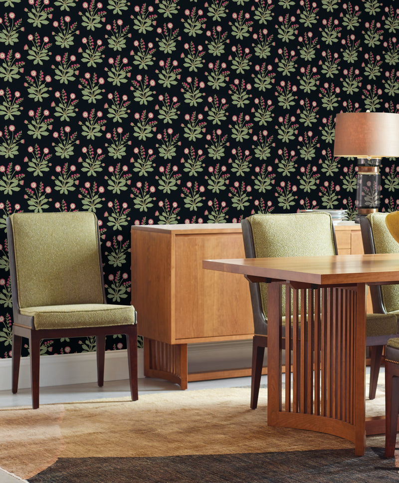 media image for Meadow Flowers Black/Rose Wallpaper from the Arts and Crafts Collection by Ronald Redding 22