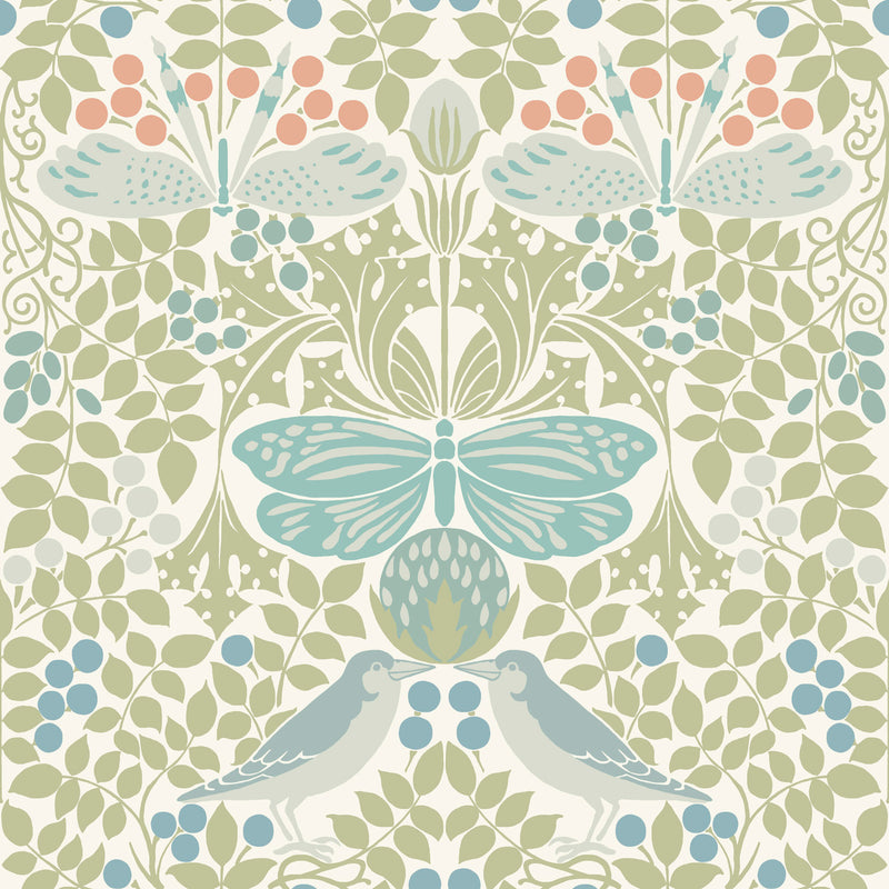 media image for Butterfly Garden Green/Blue Wallpaper from the Arts and Crafts Collection by Ronald Redding 269