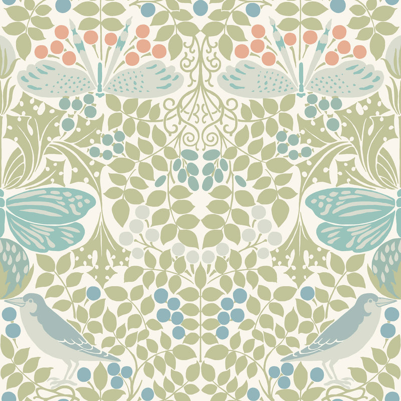 media image for Butterfly Garden Green/Blue Wallpaper from the Arts and Crafts Collection by Ronald Redding 233