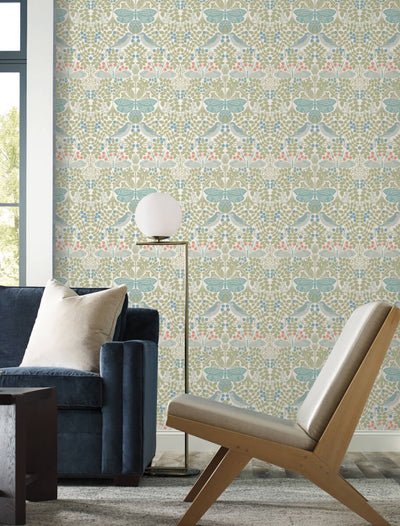 product image for Butterfly Garden Green/Blue Wallpaper from the Arts and Crafts Collection by Ronald Redding 1