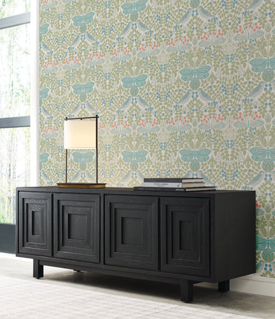 product image for Butterfly Garden Green/Blue Wallpaper from the Arts and Crafts Collection by Ronald Redding 6