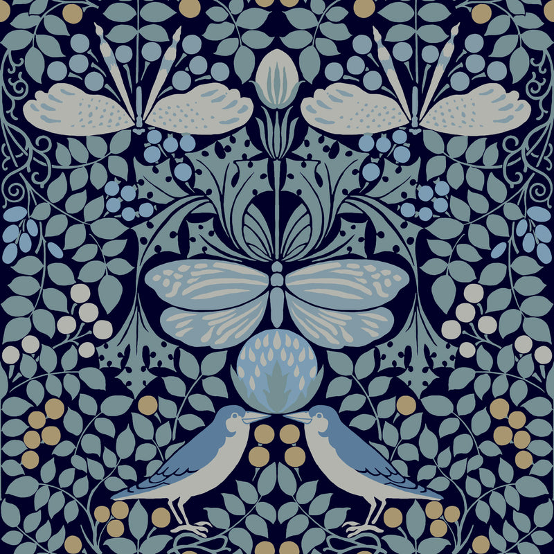 media image for Butterfly Garden Blues Wallpaper from the Arts and Crafts Collection by Ronald Redding 227