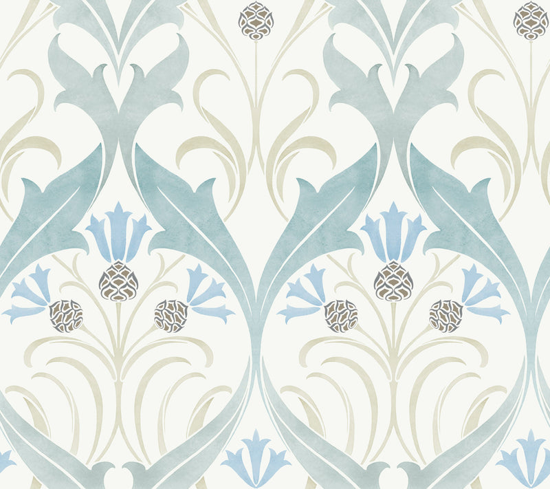 media image for Pine Cone Ribbon Teal Wallpaper from the Arts and Crafts Collection by Ronald Redding 258