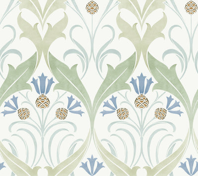 product image of Pine Cone Ribbon Green/Blue Wallpaper from the Arts and Crafts Collection by Ronald Redding 535