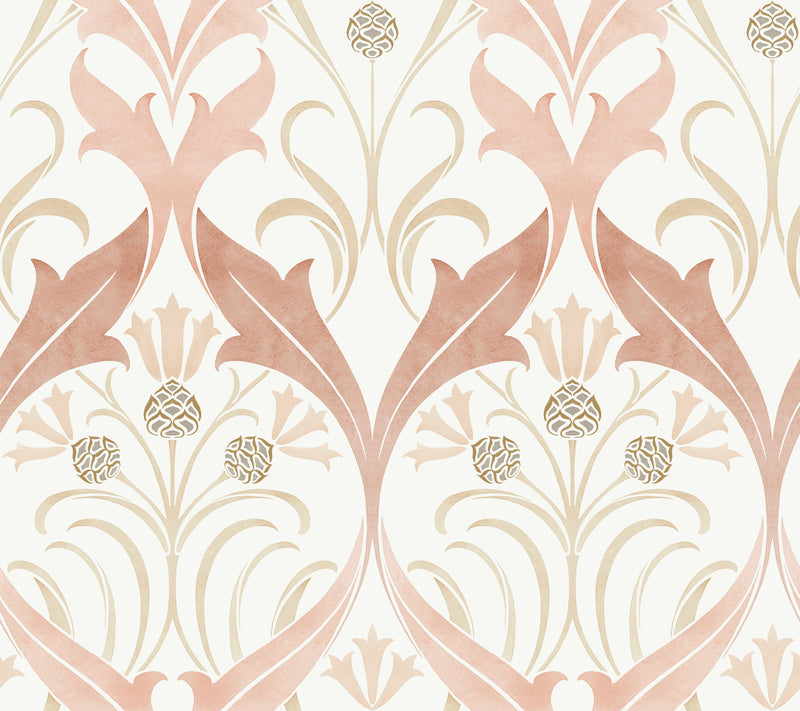 media image for Pine Cone Ribbon Blush Wallpaper from the Arts and Crafts Collection by Ronald Redding 280