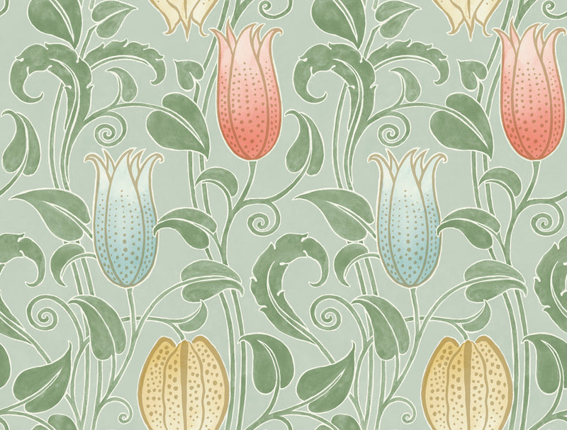 media image for Canterbury Bells Sage Wallpaper from the Arts and Crafts Collection by Ronald Redding 280