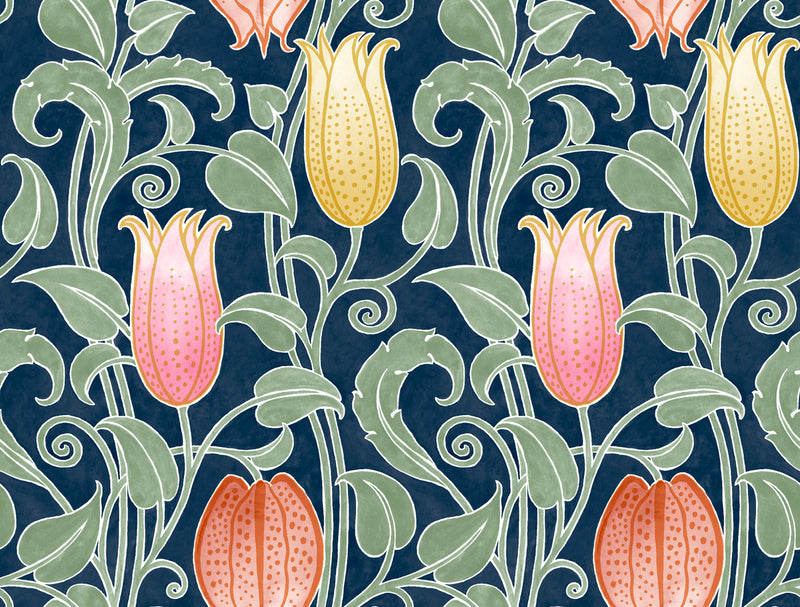 media image for Canterbury Bells Navy Wallpaper from the Arts and Crafts Collection by Ronald Redding 241