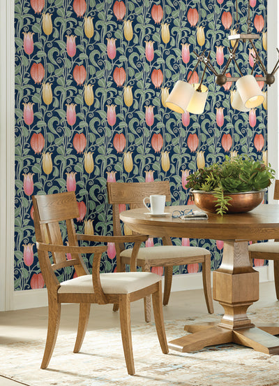 product image for Canterbury Bells Navy Wallpaper from the Arts and Crafts Collection by Ronald Redding 57