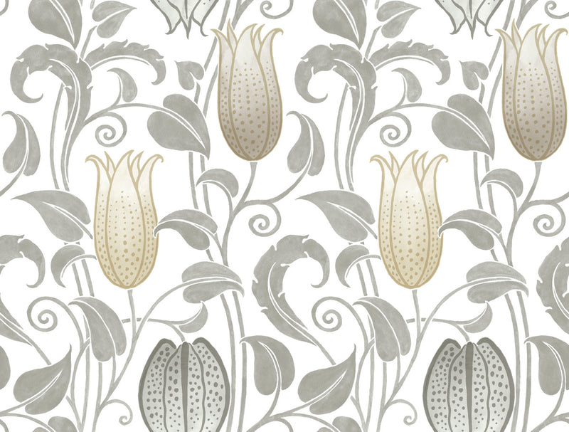media image for Canterbury Bells Neutrals Wallpaper from the Arts and Crafts Collection by Ronald Redding 246