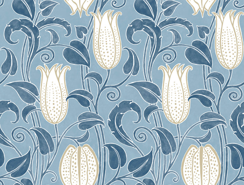 media image for Canterbury Bells Blues Wallpaper from the Arts and Crafts Collection by Ronald Redding 233