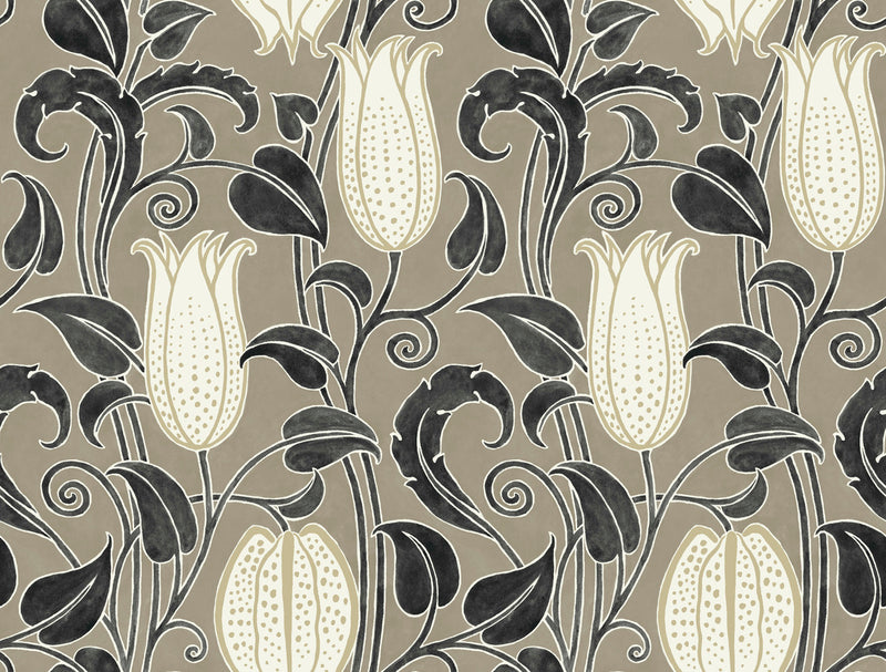 media image for Canterbury Bells Taupe Wallpaper from the Arts and Crafts Collection by Ronald Redding 211