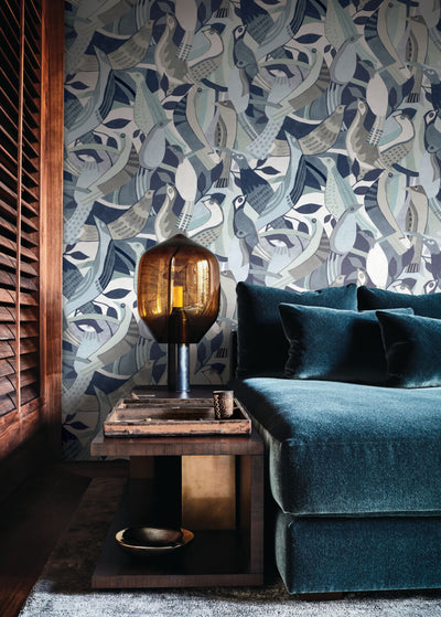 product image for Fauvist Flock Wallpaper in Blue 2