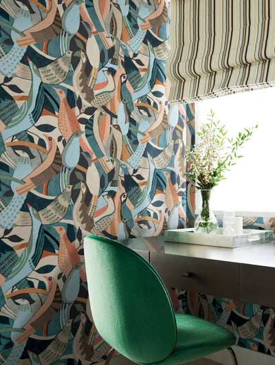 product image for Fauvist Flock Wallpaper in Coral & Aqua 23