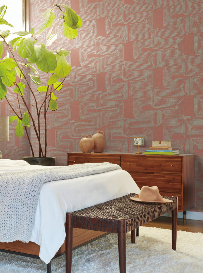 media image for Zulu Thread Wallpaper in Coral & Glint 294