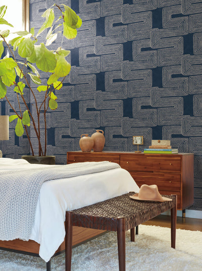 product image for Zulu Thread Wallpaper in Midnight & Silver 24