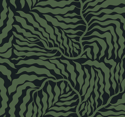 product image of Sample Fern Fronds Wallpaper in Black & Green 531