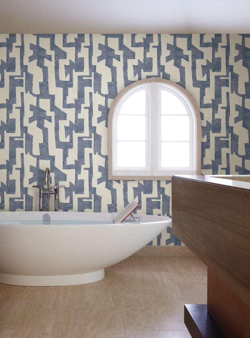 media image for Modern Tribal Wallpaper in Almond & Navy 231