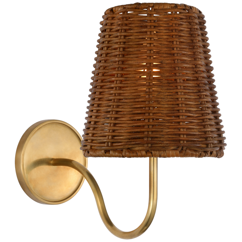 Visual Comfort Signature French Single Sconce in Hand-Rubbed Antique Brass  with Natural Paper Shade