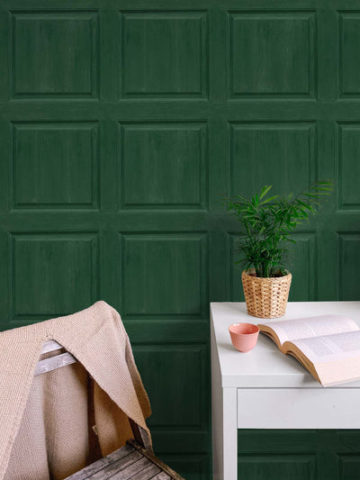 product image for Washed Faux Panel Wallpaper in Emerald Green by NextWall 86