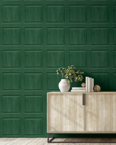 product image for Washed Faux Panel Wallpaper in Emerald Green by NextWall 40