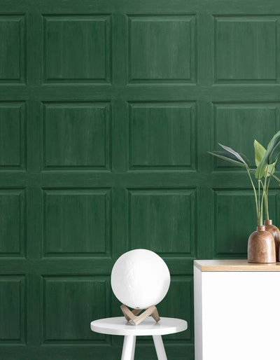 product image for Washed Faux Panel Wallpaper in Emerald Green by NextWall 49